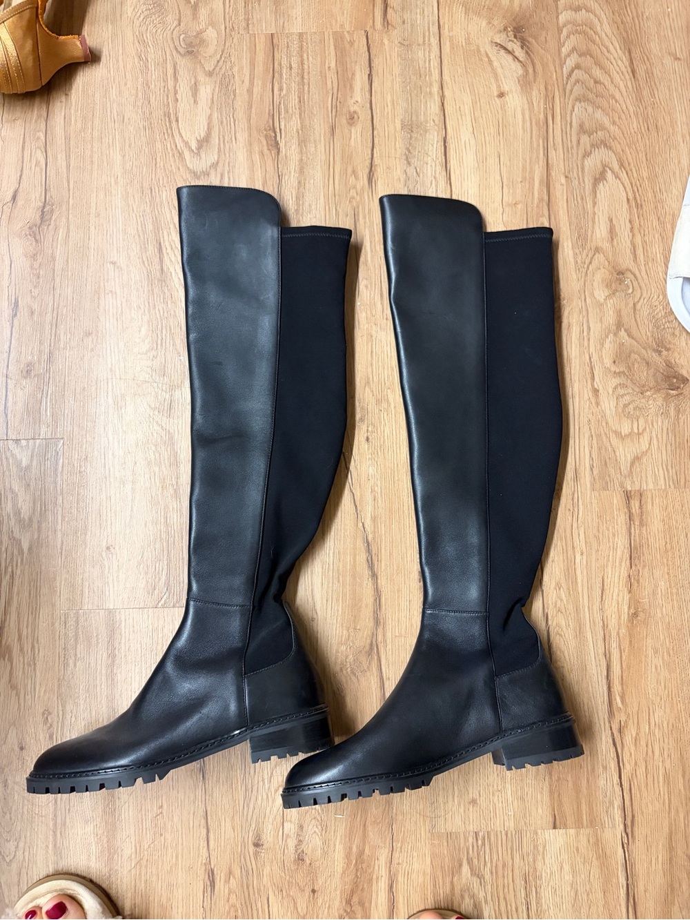 Stuart Weitzman Black Leather & Stretch Tall Riding Boots 5050 classic